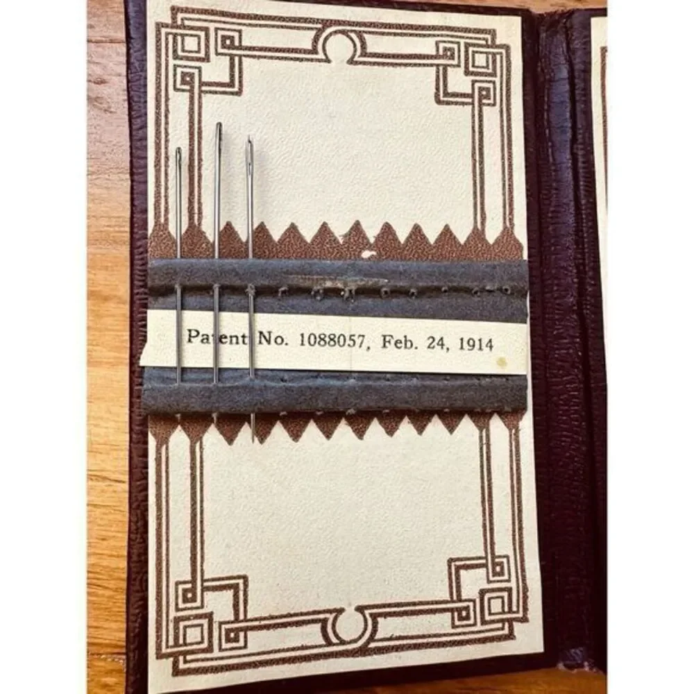 Antique Needle Booklet Double Folding Maroon With Blue Flowers‎ Czechoslovakia
